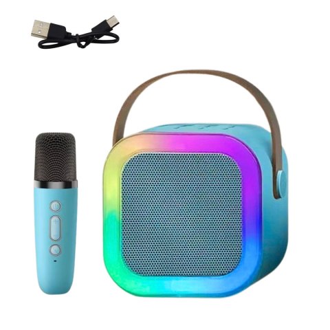 Zestaw Karaoke Głośnik Mikrofon Bezprzewodowy K12 RGB Bluetooth Niebieski