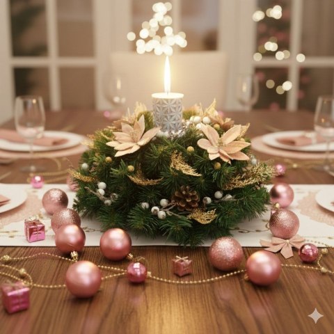 Stroik na stół komodę dekoracja świąteczna na Boże Narodzenie kopułka