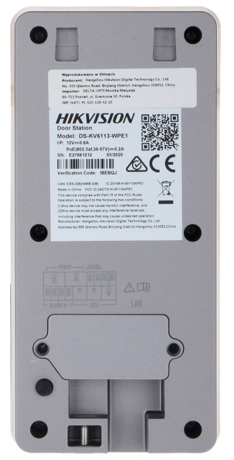 ZESTAW WIDEODOMOFONOWY DS-KIS603-P(B) Hikvision