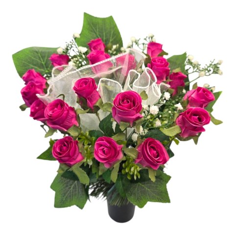 Bukiet flakon stroik na cmentarz grób sztuczne kwiaty róże