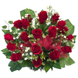 Stroik na cmentarz kompozycja kwiatowa na grób miska róże