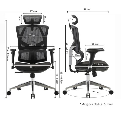 Fotel ergonomiczny ANGEL biurowy obrotowy Dakota 2.0 Grafitowy