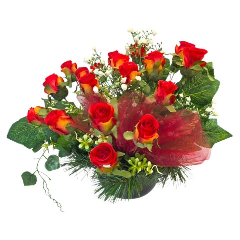 Stroik na cmentarz grób kompozycja kwiatowa na grób miska róże