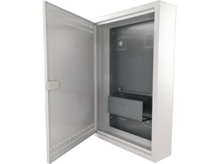 Szafka mieszkaniowa, teletechniczna, FTTH 500x350x90, natynkowa, drzwi perforowane, 1 x gn. elektryczne, 14 x gn. Keystone ALANT