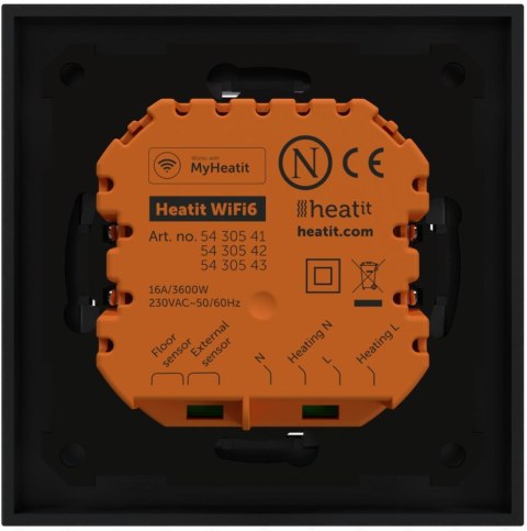 Termostat Heatit WiFi6 Black Matt Wi-Fi Thermostat 3600W 16A