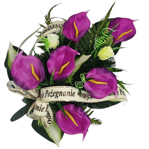 WIĄZANKA POGRZEBOWA SZTUCZNE KWIATY + WŁASNY NAPIS NA SZARFIE