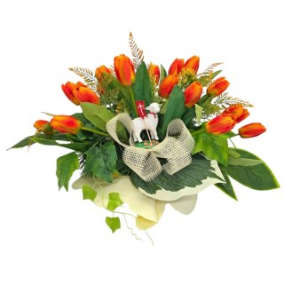 WIELKANOCNY STROIK NA POMNIK WIĄZANKA KWIATY TULIPANY BARANEK NA CMENTARZ
