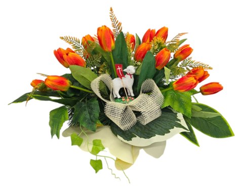 WIELKANOCNY STROIK NA POMNIK WIĄZANKA KWIATY TULIPANY BARANEK NA CMENTARZ
