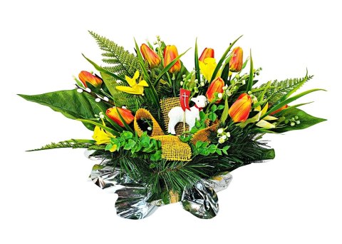 WIELKANOCNY STROIK NA POMNIK WIĄZANKA KWIATY TULIPANY BARANEK NA CMENTARZ