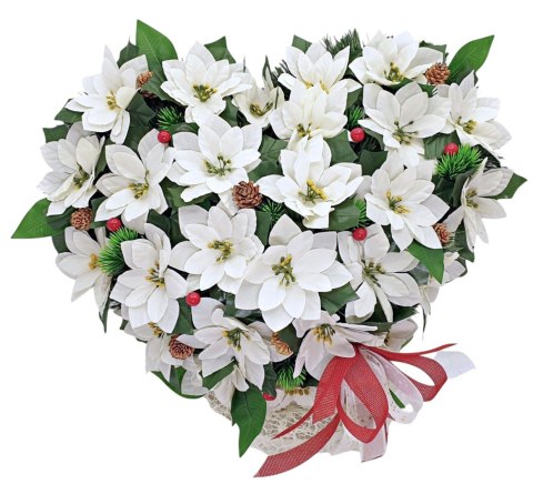 BIAŁY STROIK ŚWIĄTECZNY SERCE XL NA CMENTARZ GRÓB