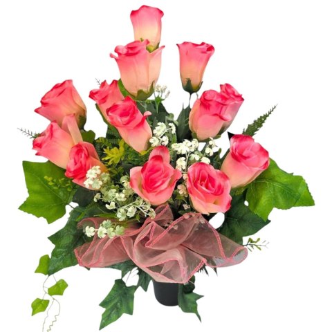 BUKIET RÓŻ WKŁAD DO WAZONU FLAKONU NA POMNIK CMENTARZ SZTUCZNE KWIATY