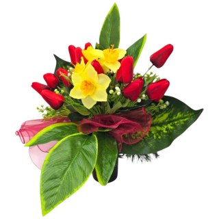 BUKIET WKŁAD DO WAZONU KWIATY NA CMENTARZ GRÓB POMNIK WZÓR WIOSENNY TULIPANY ŻONKILE