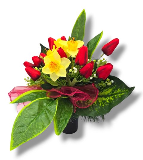 BUKIET WKŁAD DO WAZONU KWIATY NA CMENTARZ GRÓB POMNIK WZÓR WIOSENNY TULIPANY ŻONKILE