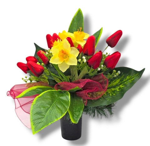 BUKIET WKŁAD DO WAZONU KWIATY NA CMENTARZ GRÓB POMNIK WZÓR WIOSENNY TULIPANY ŻONKILE