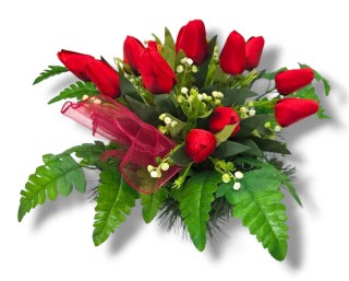 STROIK KOMPOZYCJA KWIATOWA MISA Z OBCIĄŻENIEM NA CMENTARZ GRÓB TULIPANY