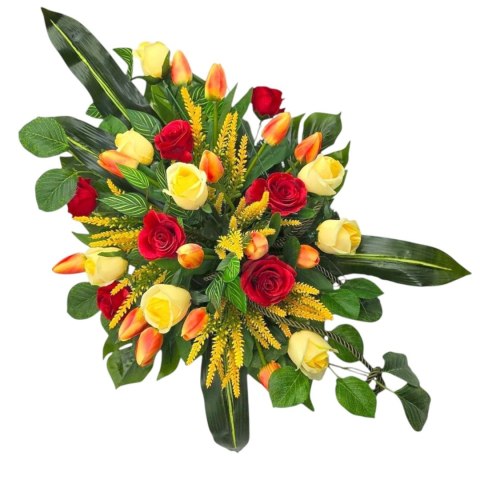 STROIK XXL KOMPOZYCJA KWIATOWA MISA Z OBCIĄŻENIEM NA GRÓB CMENTARZ RÓŻE TULIPANY