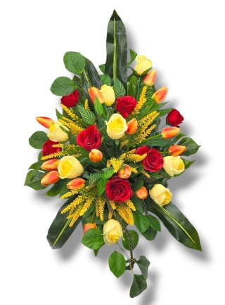 STROIK XXL KOMPOZYCJA KWIATOWA MISA Z OBCIĄŻENIEM NA GRÓB CMENTARZ RÓŻE TULIPANY