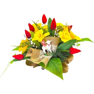 WIELKANOCNY STROIK NA POMNIK KWIATY NA GRÓB TULIPANY ŻONKILE BARANEK