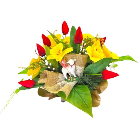 WIELKANOCNY STROIK NA POMNIK KWIATY NA GRÓB TULIPANY ŻONKILE BARANEK