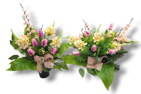 WIOSENNY BUKIET WKŁAD DO WAZONU KWIATY NA CMENTARZ GRÓB POMNIK TULIPANY