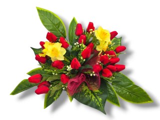 WIOSENNY STROIK NA CMENTARZ KWIATY NA GRÓB POMNIK MISA Z OBCIĄŻENIEM TULIPANY ŻONKILE