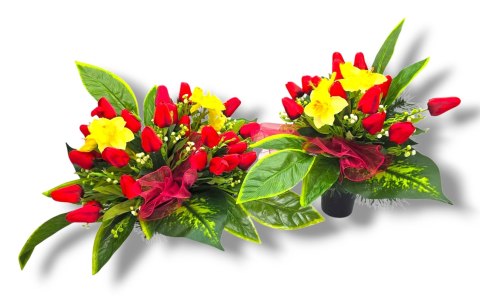 WIOSENNY STROIK NA CMENTARZ KWIATY NA GRÓB POMNIK MISA Z OBCIĄŻENIEM TULIPANY ŻONKILE