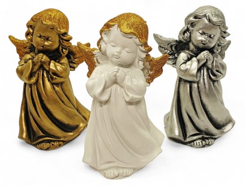 ZŁOTY ANIOŁEK FIGURKA DEKORACYJNA ANIOŁ Z BROKATEM 13CM