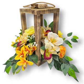 LAMPION STROIK NA CMENTARZ LATARNIA Z KWIATAMI SZTUCZNE KWIATY NA GRÓB