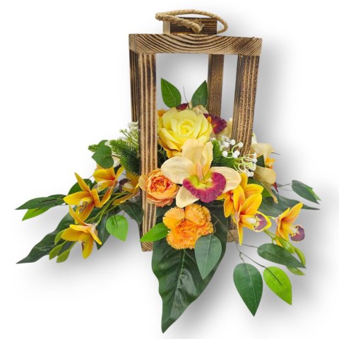 LAMPION STROIK NA CMENTARZ LATARNIA Z KWIATAMI SZTUCZNE KWIATY NA GRÓB