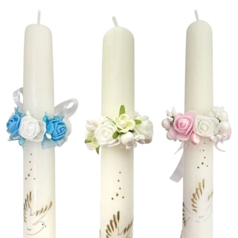 NIEBIESKA RÓŻOWA BIAŁA - DO WYBORU - OZDOBA NA ŚWIECĘ DO CHRZTU PROFITKA