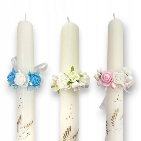 NIEBIESKA RÓŻOWA BIAŁA - DO WYBORU - OZDOBA NA ŚWIECĘ DO CHRZTU PROFITKA