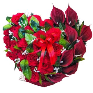 STROIK NA POMNIK SERCE XL KOMPOZYCJA KWIATOWA NA GRÓB GOŻDZIKI KALIE