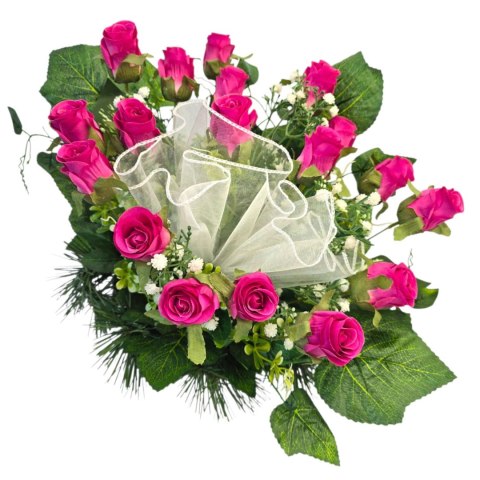 Stroik na cmentarz kompozycja kwiatowa na grób miska róże