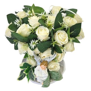 Stroik serce z aniołkiem na cmentarz grób dziecka sztuczne kwiaty