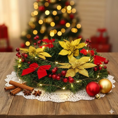 Wianek świąteczny na Boże Narodzenie stroik na drzwi dekoracja handmade