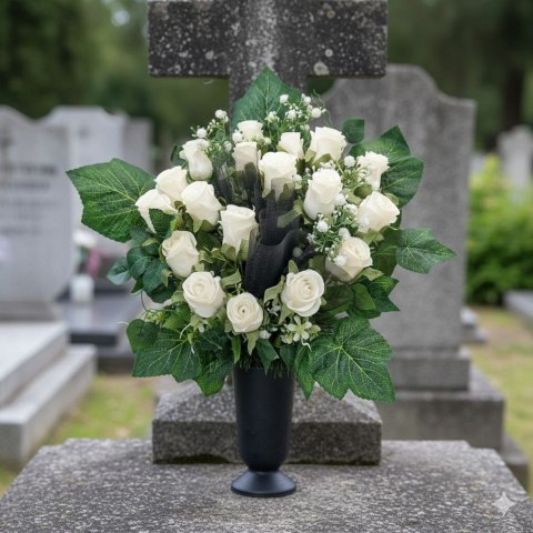 Bukiet flakon stroik na cmentarz kompozycja kwiatowa na grób