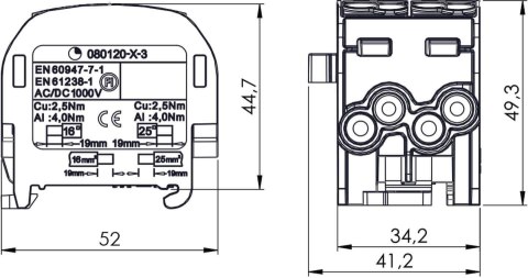 Blok rozdzielczy - odgałęźny SCB 25-2 Al/Cu 80120 SIMBLOCK niebieski 81505003