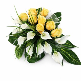 Stroik na cmentarz kompozycja kwiatowa na grób miska z obciążeniem