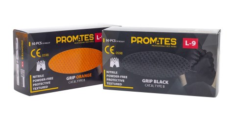RĘKAWICE NITRYLOWE WZMAC. PROMATES GRIP BLACK M OP. 50SZT