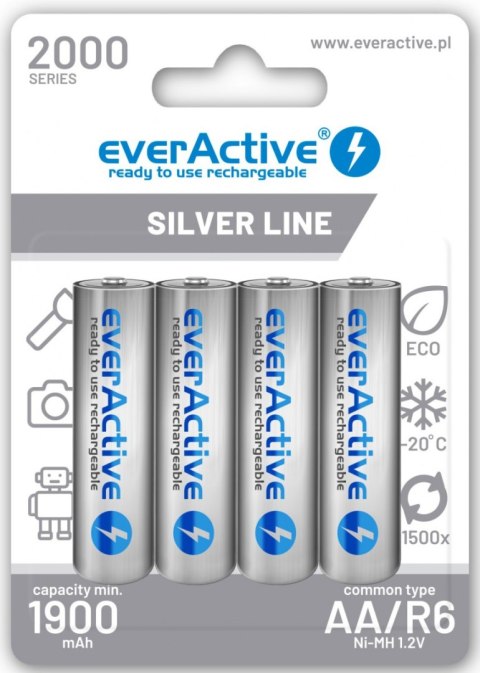 Akumulatorki AA / R6 Ni-MH everActive 2000mAh Silver Line (box 4 szt.) Akumulatorki AA / R6 Ni-MH everActive 2000mAh Silver Line (box 4 szt.)