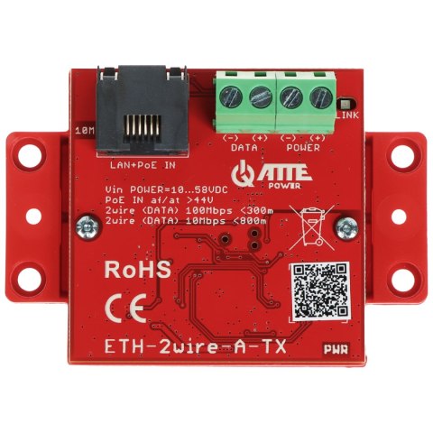 ZESTAW KONWERTERÓW UTP / 2-WIRE DO TRANSMISJI LAN+POE ETH-2WIRE-A-SET2 KOMPLET 2 SZT ATTE ZESTAW KONWERTERÓW UTP / 2-WIRE DO TRANSMISJI LAN+POE ETH-2WIRE-A-SET2 KOMPLET 2 SZT ATTE