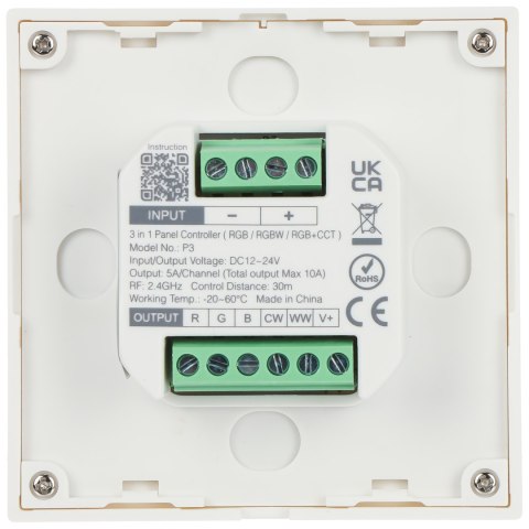 ŚCIENNY STEROWNIK OŚWIETLENIA LED P3 2.4 GHz, RGBCCT (RGBWW) 12 ... 24 V DC MiBOXER ŚCIENNY STEROWNIK OŚWIETLENIA LED P3 2.4 GHz, RGBCCT (RGBWW) 12 ... 24 V DC MiBOXER