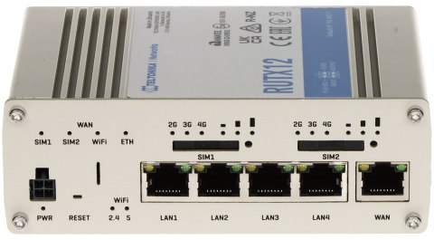 PUNKT DOSTĘPOWY DUAL 4G LTE +ROUTER RUTX12 Dual SIM Bluetooth BLE, Wi-Fi 5, 2.4 GHz, 5 GHz, 867 Mb/s Teltonika