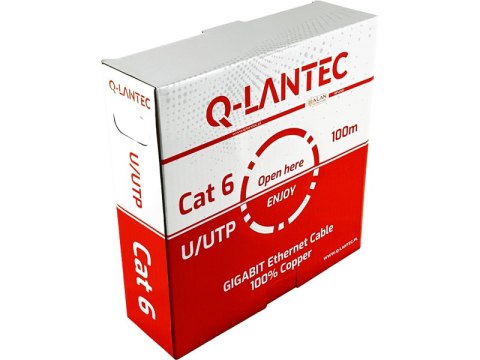 Kabel U/UTP kat.6, sieciowy, skrętka, PVC, Eca 4PR, 1Gb/s (10Gb/s do 55m), gwarancja 10 lat, szary, 100m - Q-LANTEC Kabel U/UTP kat.6, sieciowy, skrętka, PVC, Eca 4PR, 1Gb/s (10Gb/s do 55m), gwarancja 10 lat, szary, 100m - Q-LANTEC