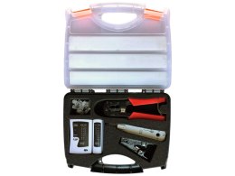 Zestaw narzędzi instalatorskich w walizce (tester, nóż LSA, zaciskarka, stripper, wtyki RJ45) ALANTEC