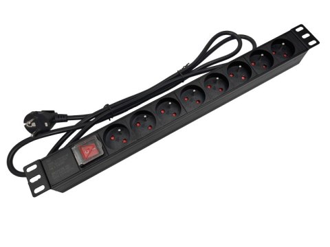 Listwa zasilająca 19" 230V - 8 gniazd (typu E - CEE 7/5), z wyłącznikiem LED, kabel 3,0m CEE 7/7 ALANTEC