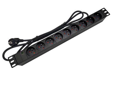 Listwa zasilająca 19" 230V - 9 gniazd (typu E - CEE 7/5), z diodą LED, kabel 3,0m CEE 7/7 ALANTEC Listwa zasilająca 19" 230V - 9 gniazd (typu E - CEE 7/5), z diodą LED, kabel 3,0m CEE 7/7 ALANTEC