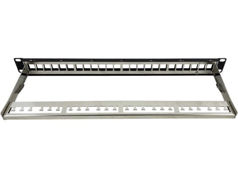 Patch panel pusty 19" modularny 24 porty 1U z podporą, niewyposażony ALANTEC