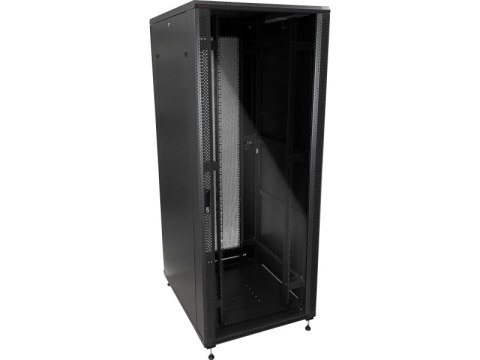 Szafa serwerowa 42U 800x1000, drzwi przednie szklane, drzwi tylne stalowe perforowane, zamek, 4 belki nośne, 4 regulowane stopki Szafa serwerowa 42U 800x1000, drzwi przednie szklane, drzwi tylne stalowe perforowane, zamek, 4 belki nośne, 4 regulowane stopki
