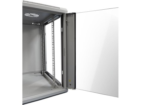 Szafa wisząca 19" 9U 600x450, niedzielona, drzwi szklane jednoskrzydłowe, tył osłona pełna, osłony boczne zamykane na klucz, kol Szafa wisząca 19" 9U 600x450, niedzielona, drzwi szklane jednoskrzydłowe, tył osłona pełna, osłony boczne zamykane na klucz, kol